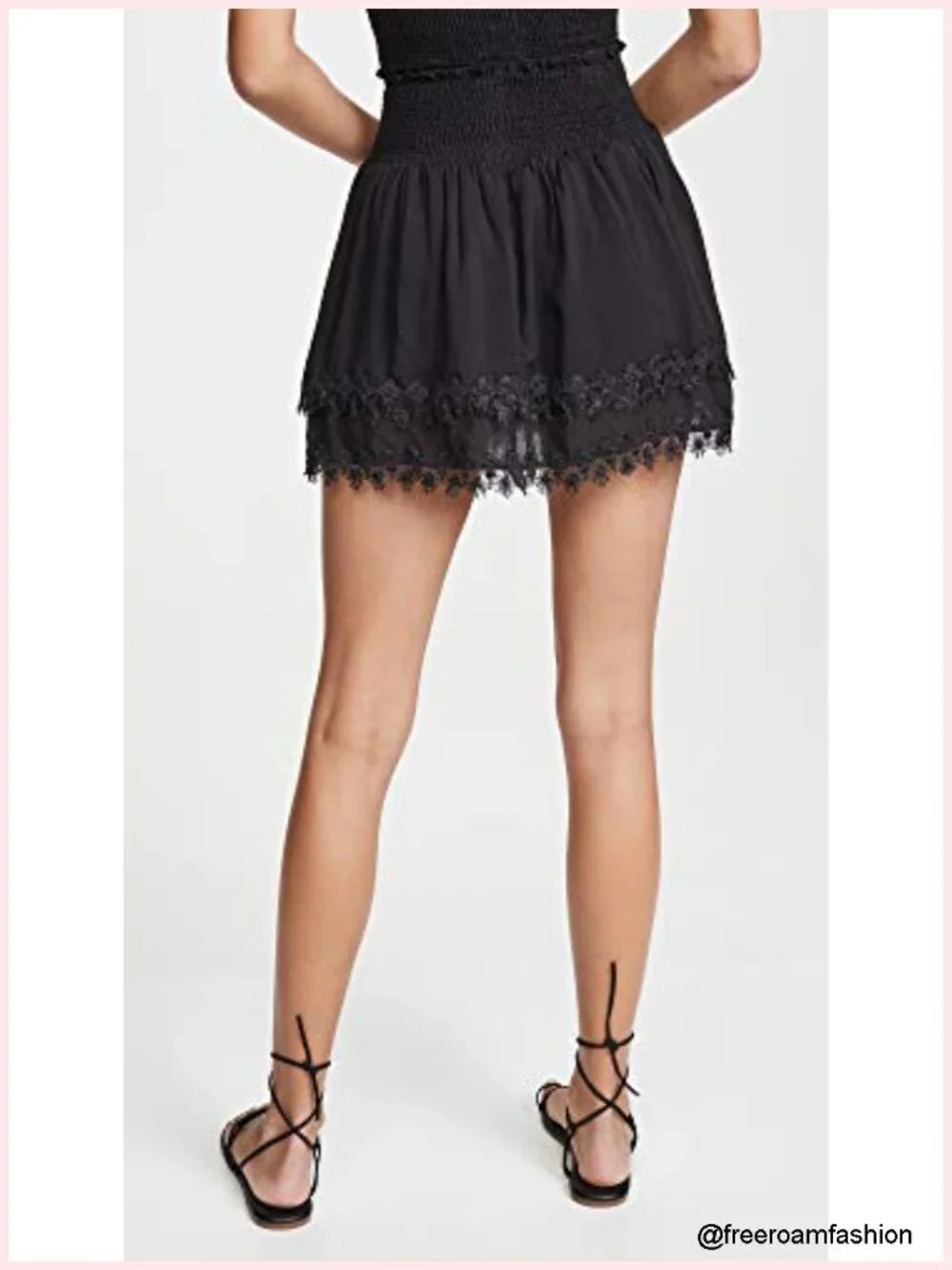 Smocked Mini Skirt Cotton Lightweight Lace